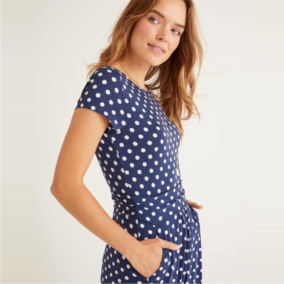 Boden Amelie Polka Dot Jersey Midi Dress cap sleeves Size 4 - Picture 3 of 11